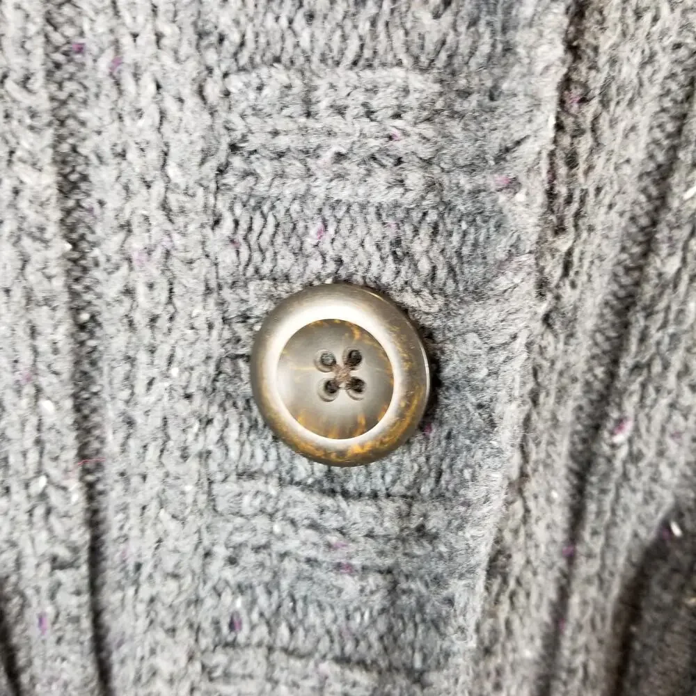 Eddie Bauer Gray Ribbed Cotton Blend Grandpa Cardigan Size L Large